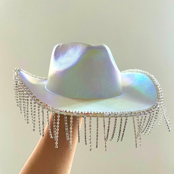 Handmade Rhinestone Fringe Iridescent Cowboy Hat - Space/Disco Cowboy Theme main image 3